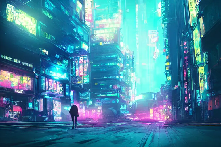 Image similar to artwork of bright cyberpunk glow, epic mysterious surrealism, digital matte painting in the style of liam wong