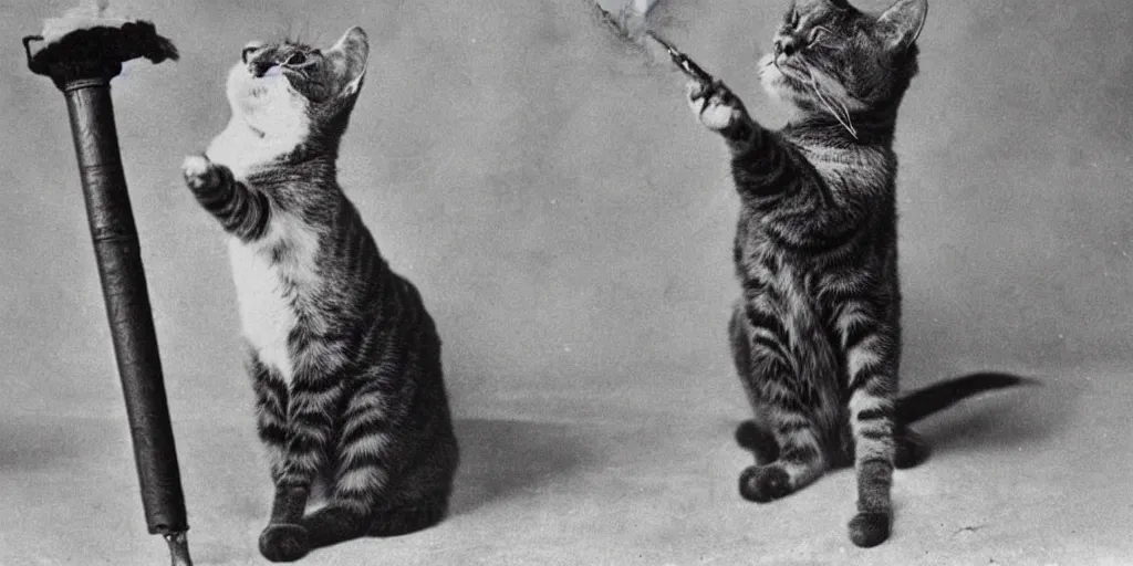 Image similar to vintage photo from 1900 of a cat smoking a cigar, portrait award winning, funny