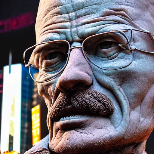 Prompt: extree long - shot photograph of a very detailed renaissance clay sculpture of walter white wearing a phrygian cap in times square, made by michelangelo, hyper detailed, sharp focus, 8 k resolution, ray tracing