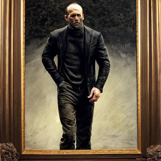 Image similar to high quality, high detail, realistic portrait of jason statham, painted by andrew wyeth, dramatic lighting, cinematic composition