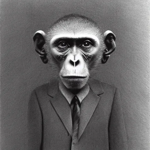 Prompt: monkey in a suit made by zdzislaw beksinski