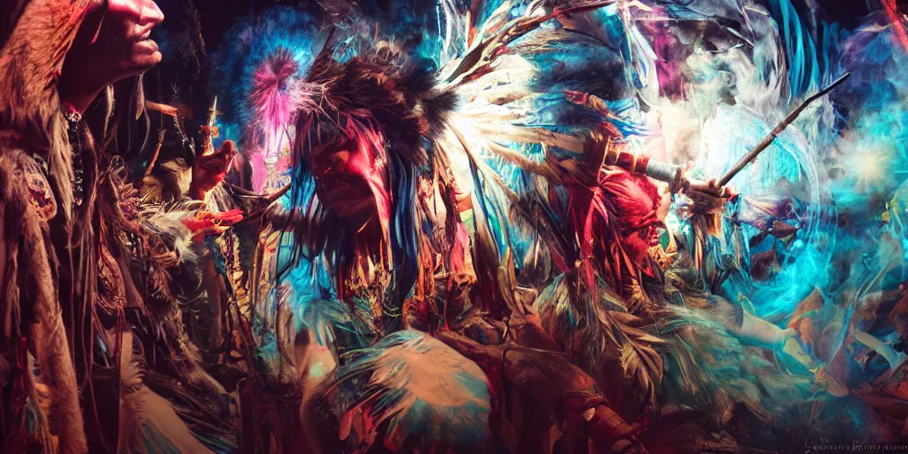 Image similar to of Native American shaman drumming by Liam Wong and Boris Vallejo