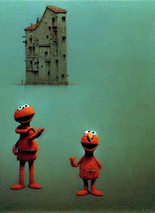 Image similar to beksinski sesame street