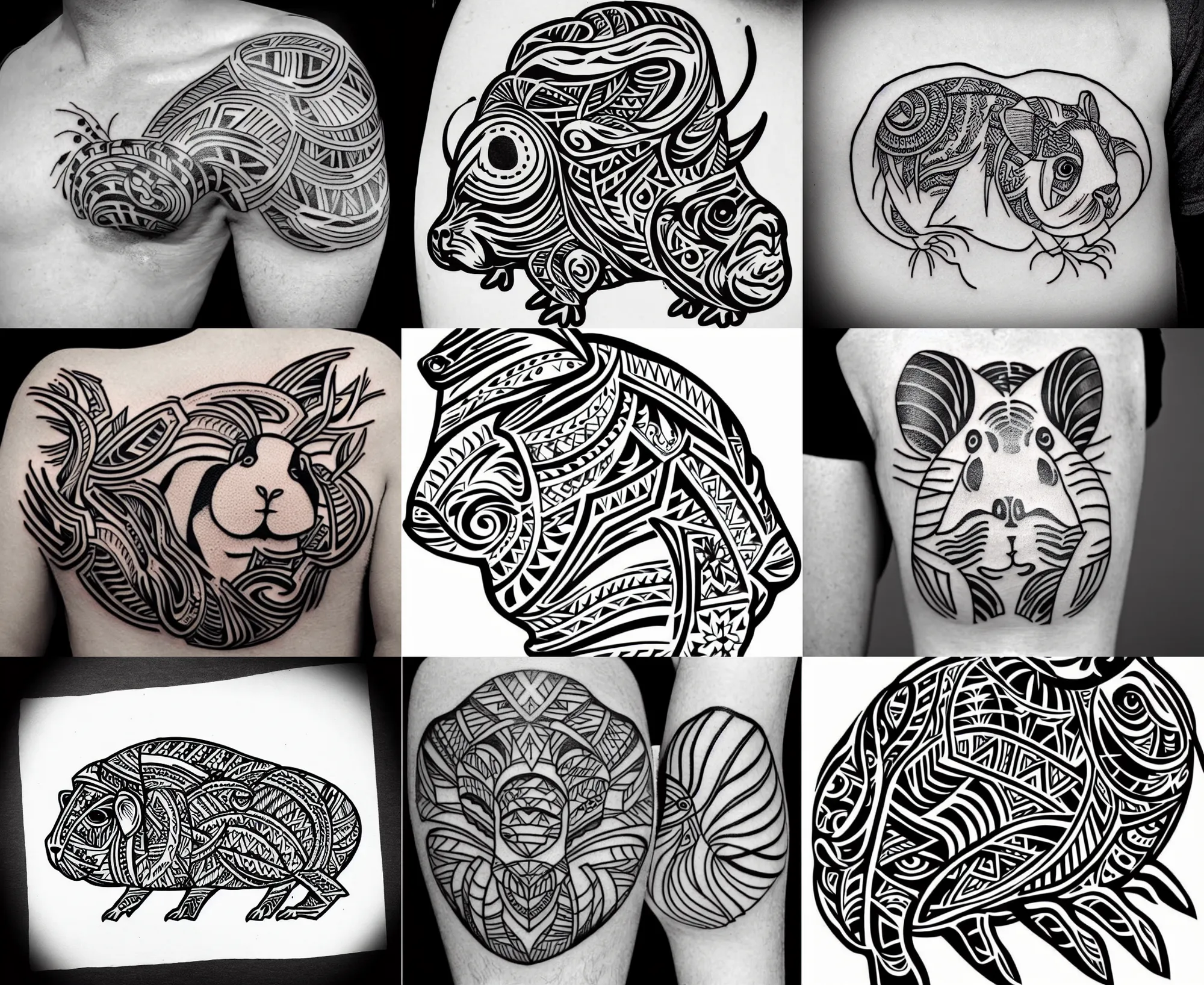Image similar to detailed tattoo stencil bold lines, tribal guinea pig