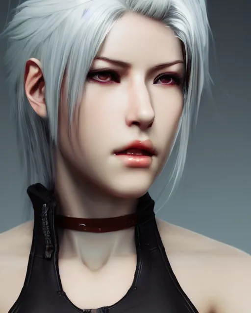 Prompt: tifa lockhart with white hair, beautiful face, perfect, attractive, illuminated, ultra realistic, atmosphere, cinematic, artstation, highly detailed, art by blair armitage and seunghee lee