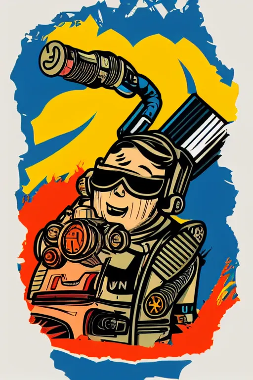 Image similar to fallout 7 6 retro futurist illustration art by butcher billy, sticker, colorful, illustration, highly detailed, simple, smooth and clean vector curves, no jagged lines, vector art, smooth andy warhol style