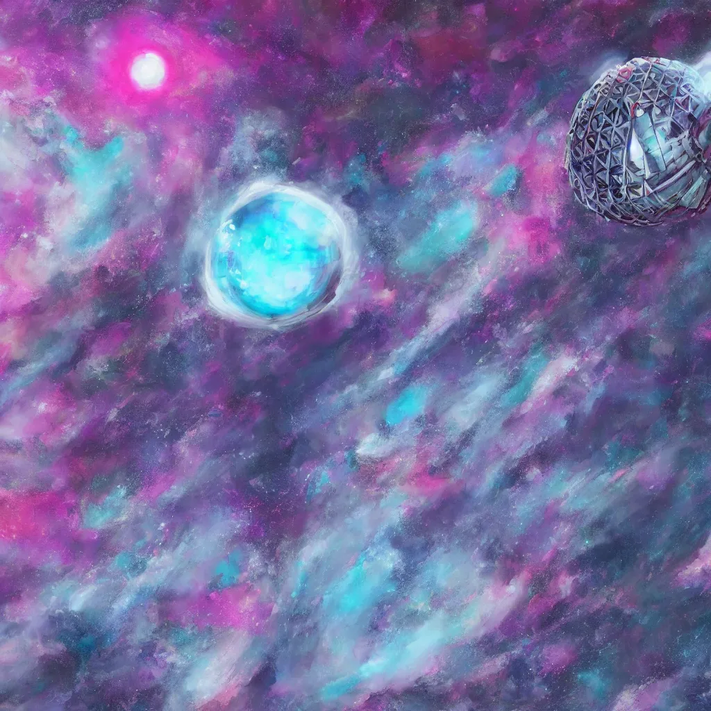 Image similar to dyson sphere program pink planet, concept art, water paint