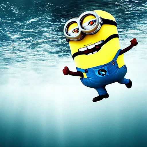 Prompt: terrifying minion rising from the deep sea, atmospheric, surreal, underwater photograph