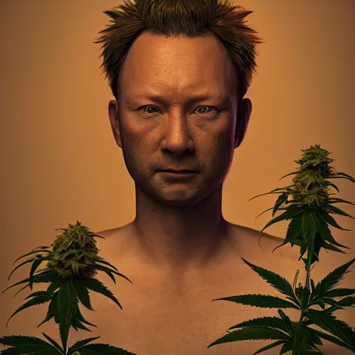 Image similar to limmy brian limond as cannabis plant, realistic artstyle, wide shot, dramatic lighting, octane render, hyperrealistic, high quality, highly detailed, hd, beautiful, cinematic, 8 k, unreal engine, facial accuracy, symmetrical