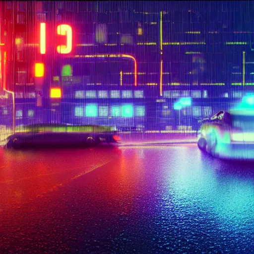 Prompt: digital painting of a futuristic neon city rainy sharp photorealistic octane render, bokeh in the background only