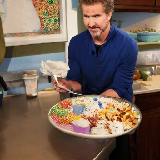 Image similar to will farrell eating handful of cottage cheese in albuquerque