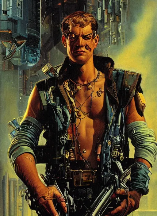 Image similar to cyberpunk mercenary. portrait by clyde caldwell and jean giraud and anton otto fischer and john philip falter and will eisner and gil elvgren