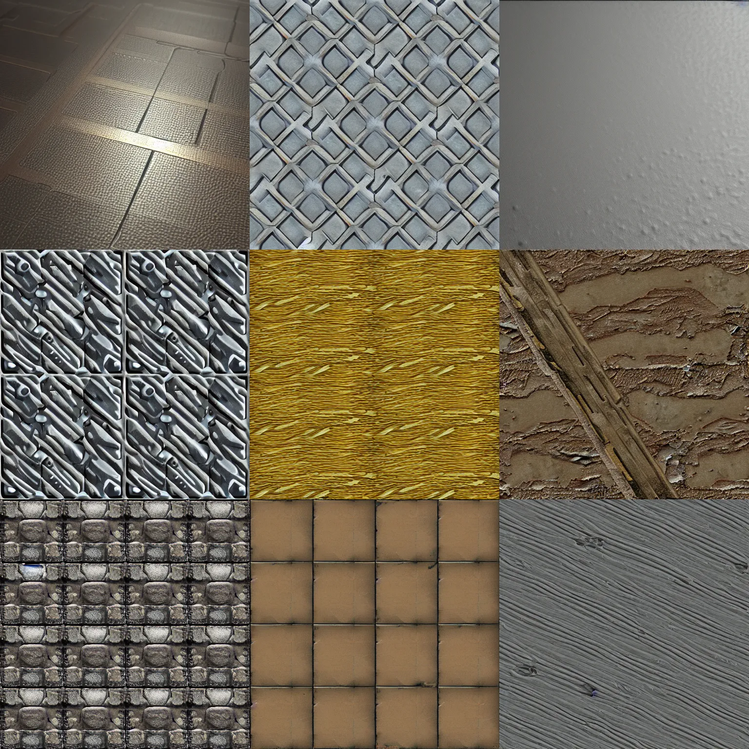 Prompt: flat texture, game asset, scifi, diffuse texture, metal flooring, seamless game texture, painterly, 4 k, textures. com, high resolution
