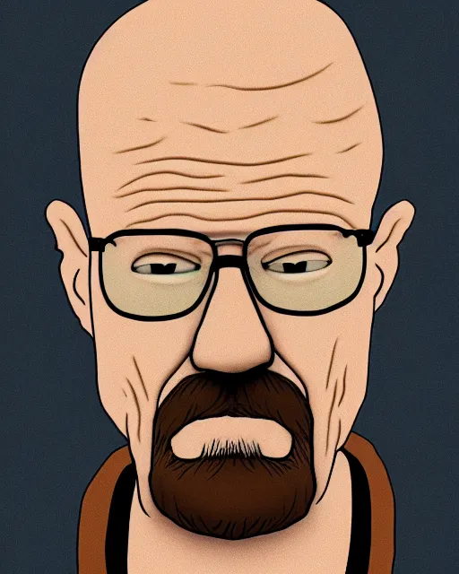 Image similar to portrait of walter white in the style of justin roiland. heisenberg from breaking bad. cinematic lighting. style of rick & morty. photographic, photography. by justin roiland