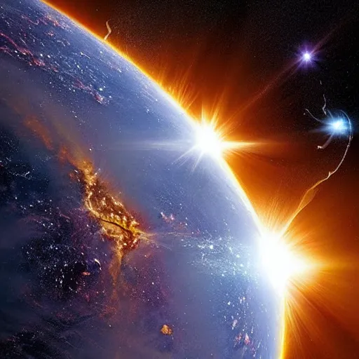 Image similar to the earth and the sun are fighting each other. space photography