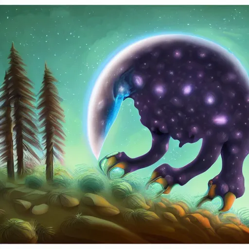 Prompt: eclipse transforming living things into monsters. digital paint.