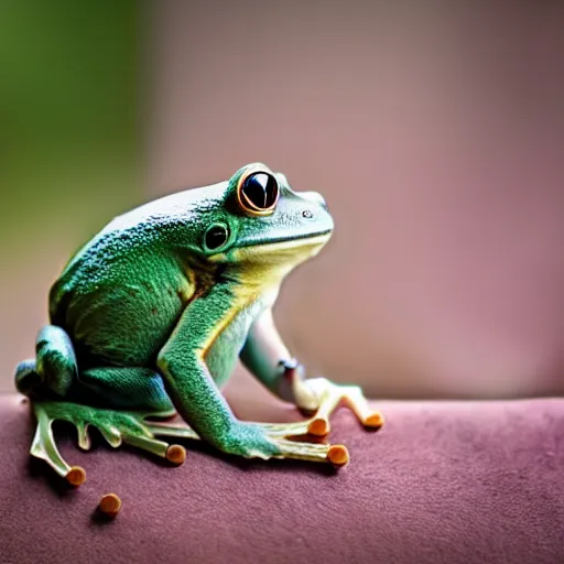 Prompt: a cat - frog - hybrid, animal photography