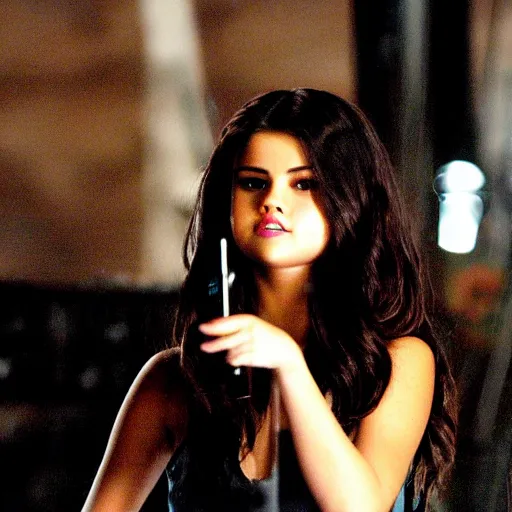 Prompt: Selena Gomez in Michael Bay's Transformers movie (2007)