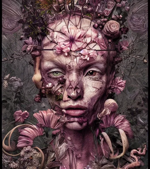 Image similar to portrait, nightmare anomalies, flowers by dariusz zawadzki, kenneth blom, mental alchemy, james jean, pablo amaringo, naudline pierre, contemporary art, hyper detailed