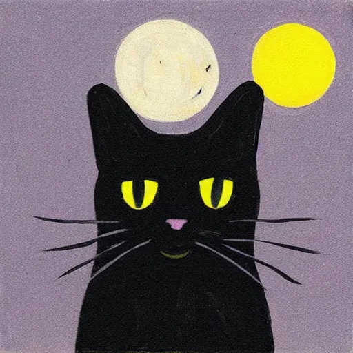 Image similar to “A black cat on top of a building at night with a full moon in the style of Vincent Van Vogh”