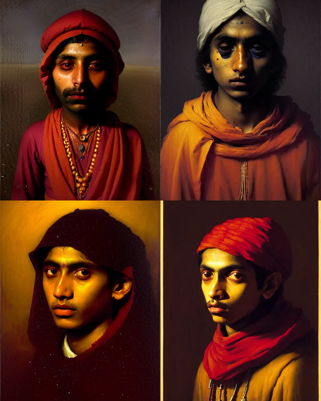 Prompt: a beautiful dramatic portrait of a spaced out indian stoner teenager boy, head only, by jan van eyck, by greg rutkowski, by anthony van dyck, by zdzisław beksinski, oil on canvas, flemish baroque art color palette, trending on artstation, masterpiece, cold lighting, detailed, 8 k