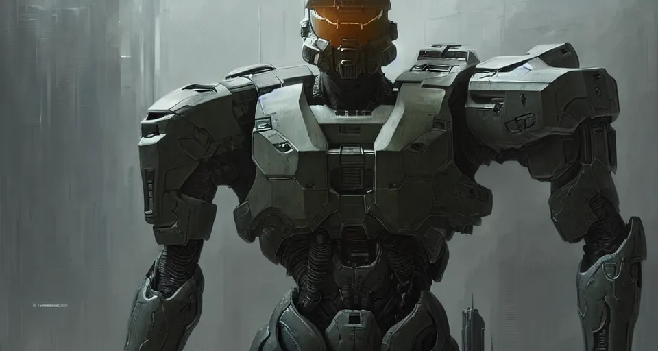 Image similar to hyper realistic sci - fi matte concept art painting of a cyborg soldier in halo - like armor, beautiful details, strong composition painted by kim jung guweta studio rutkowski, james gurney and greg rutkowski, and lucasfilm, smooth, intricate, detailed, sharp focus, cinematic