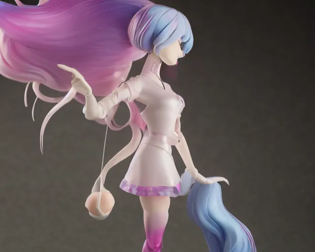 Image similar to figure photography of isolated magical girl vinyl figure, fine - face, holographic undertones, anime stylized, perfect proportions, fine delicate details, ethereal lighting realistic design by james jean - h 6 4 0