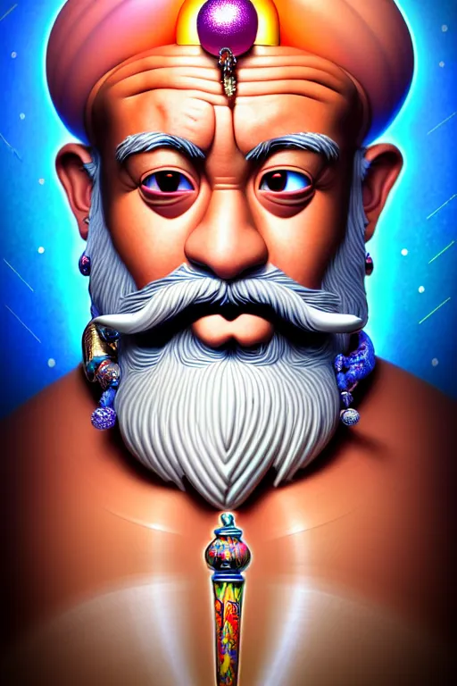 Image similar to maximalist detailed handsome masculine wise old male genie portrait by adoryanti, machine. delusions, holosomnia, electrixbunny, rendered in discodiffusion. decorated with pearls and gems, behance hd. by wlop, studio ghibli. ilya kuvshinov, igor goryunov artgerm. ray tracing hdr polished sharp