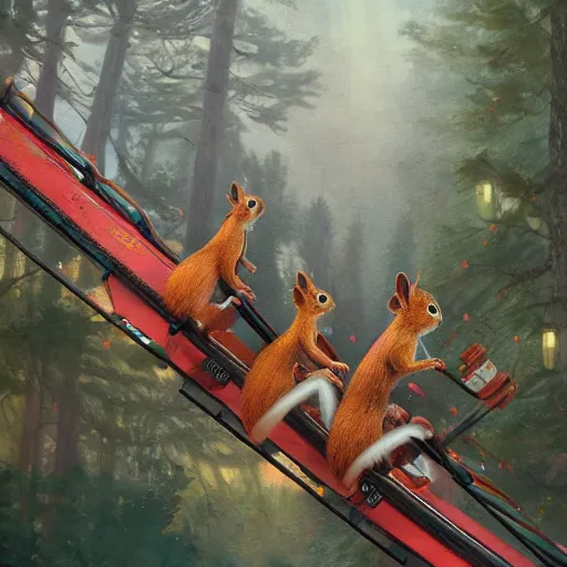 Two Squirrels On A Roller Coaster By Greg Rutkowski | Stable Diffusion ...