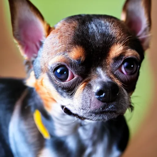 Image similar to A close-up photo of a hybrid between a chihuahua and a blueberry muffin face