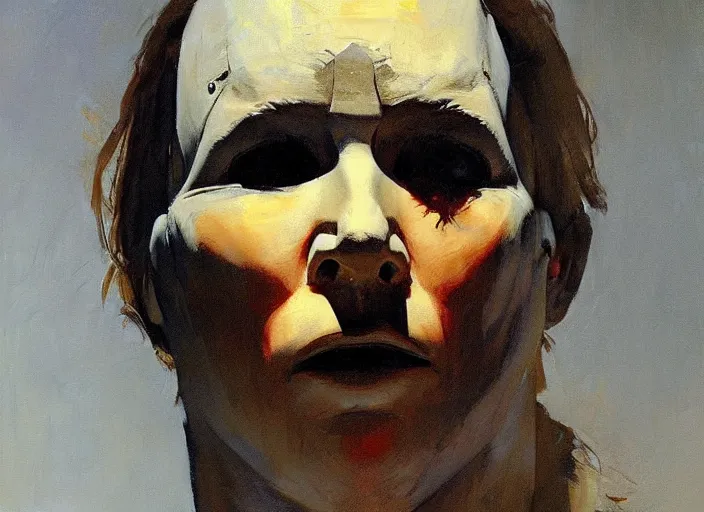 Image similar to a highly detailed beautiful portrait of michael myers by gregory manchess, james gurney, james jean