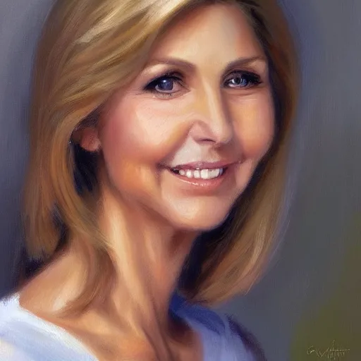 Image similar to closeup portrait of olivia newton john at age 3 0 years, evening, highly detailed and realistic oil painting, vladimir volegov, artstation