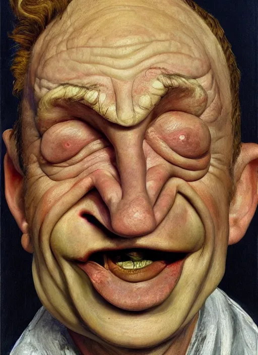 Image similar to Real life Trollface, painted by Lucian Freud, highly detailed, 8k