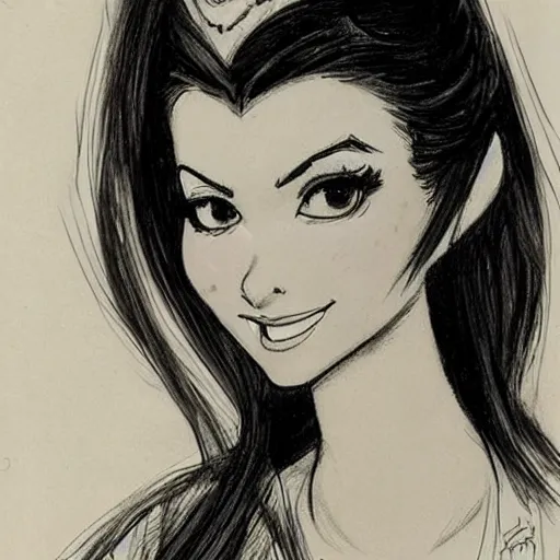 Image similar to milt kahl sketch of victoria justice with done up hair, tendrils and ponytail as princess padme from star wars episode 3