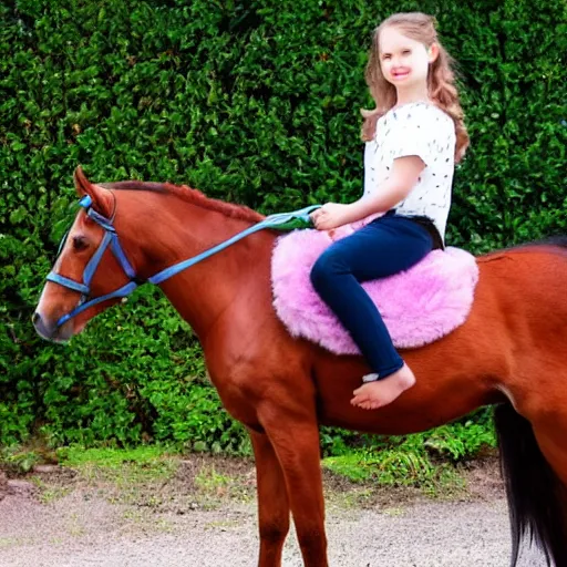 Prompt: A pretty girl riding a pony with her cat