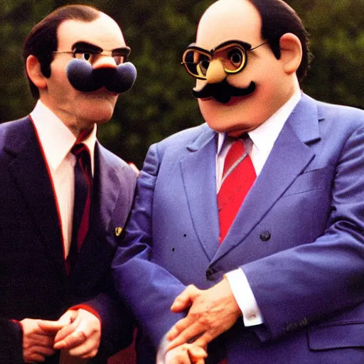 Image similar to president waluigi with vice - president wario, photograph, photo, color