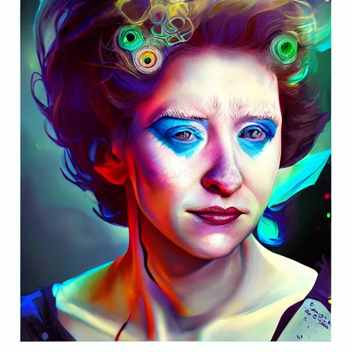 Image similar to hyperdetailed portrait of kristen schaal as delirium of the endless, colourful make up, the sandman, made by caravaggio stanley artgerm lau wlop rossdraws artstation cgsociety concept art cgsociety octane render