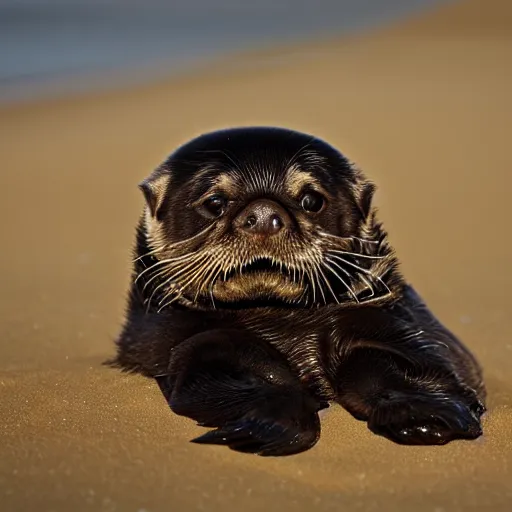 Prompt: an sea-otter that looks like a pug, national geographic photography