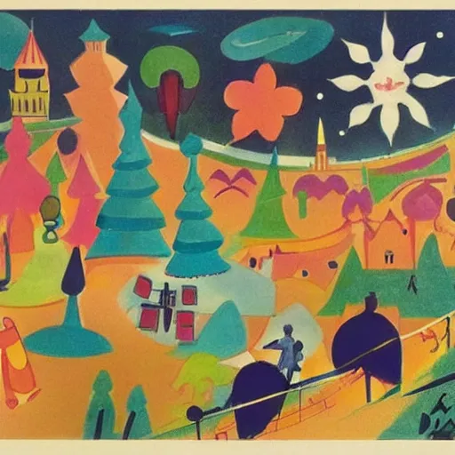 Prompt: its a small world concept art, mary blair