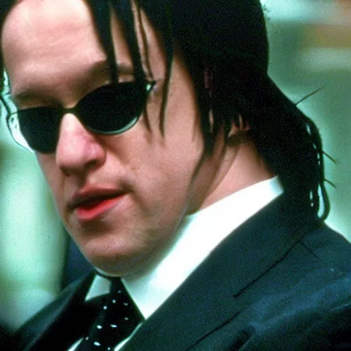 Prompt: film still of boris johnson in the matrix ( 1 9 9 9 )