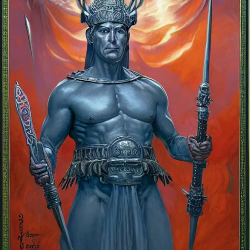 Image similar to mystical portrait of joe biden as cthonic war deity by j. c. leyendecker, bosch, willim blake, jon mcnaughton, and beksinski