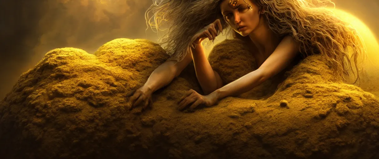 Prompt: hyperrealist highly detailed neo-baroque goddess crushing earth into dust concept art pascal blanche key sage dramatic yellow lighting 8k wide angle shallow depth of field