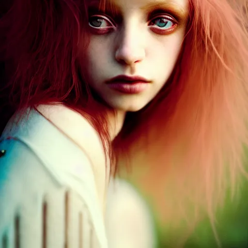 Image similar to photographic portrait of a stunningly beautiful english emo female in soft dreamy light at sunset, soft focus, contemporary fashion shoot, in a tim burton movie, by edward robert hughes, annie leibovitz and steve mccurry, david lazar, jimmy nelsson, extremely detailed, breathtaking, hyperrealistic, perfect face, octane render