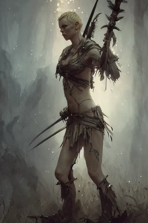 Image similar to charlize theron, warrior, lord of the rings, tattoos, decorated ornaments, by carl spitzweg, ismail inceoglu, vdragan bibin, hans thoma, greg rutkowski, alexandros pyromallis, perfect face, fine details, realistic shadeing