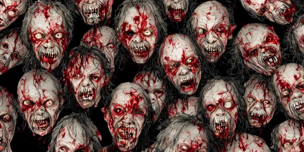 Prompt: pile of fleshy zombies photorealistic, by john carpenter, the thing, bloody, vile