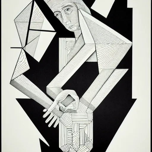Image similar to white lithography print polish poster conceptual figurative post - morden monumental portrait made by escher, highly conceptual figurative art, intricate detailed illustration, controversial poster art, polish poster art, geometrical drawings