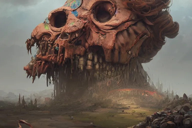 Image similar to giant clown skull landfill, digital painting by greg rutkowski and gaston bussiere, trending on artstation, cgsociety contest winner, zbrush, intricately defined, comprehensive art, 4 k