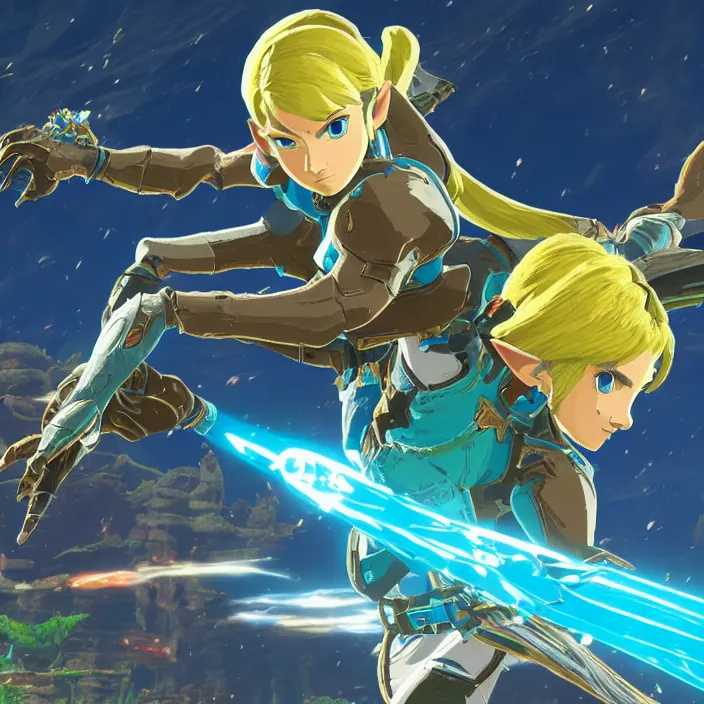 Image similar to Samus in The Legend of Zelda Breath of the Wild, detailed screenshot