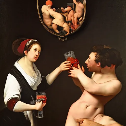 Prompt: my milkshake brings all the boys to the yard in the style of caravaggio