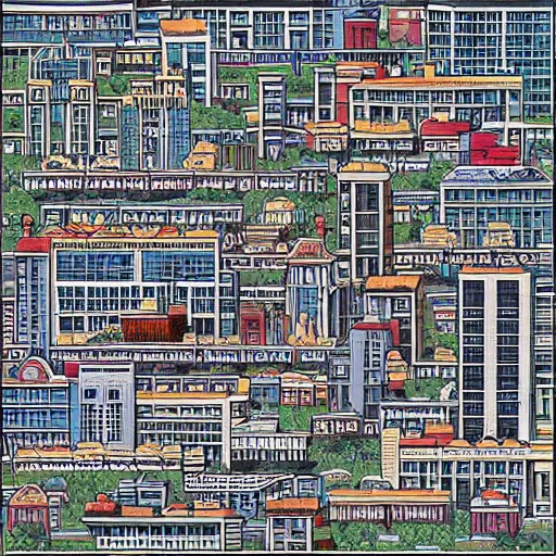 Image similar to a metropolis city in the style of wheres waldo